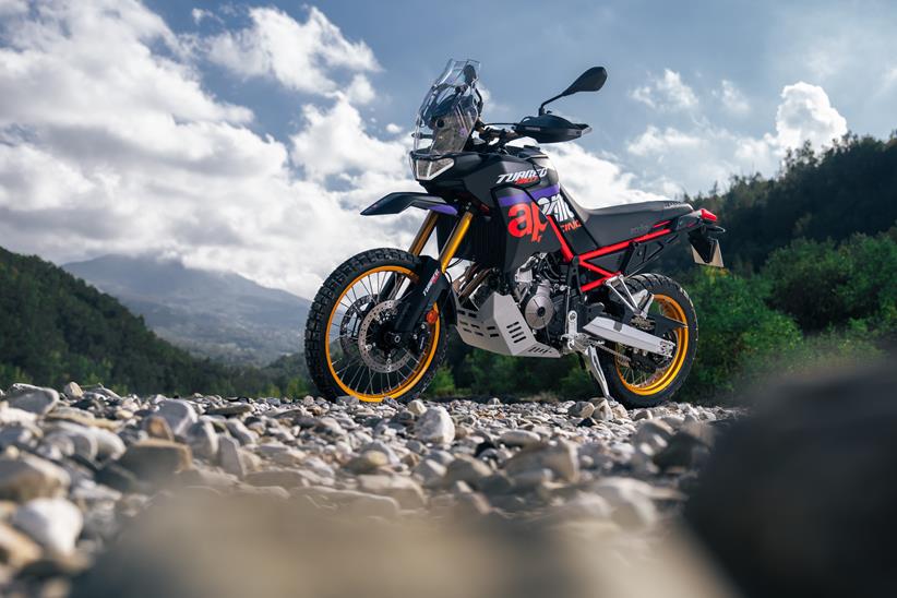 Aprilia Tuareg 660 Rally parked on stones