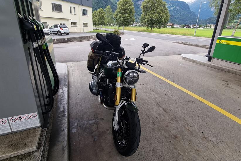 BMW R12 nineT fuel stop in Germany