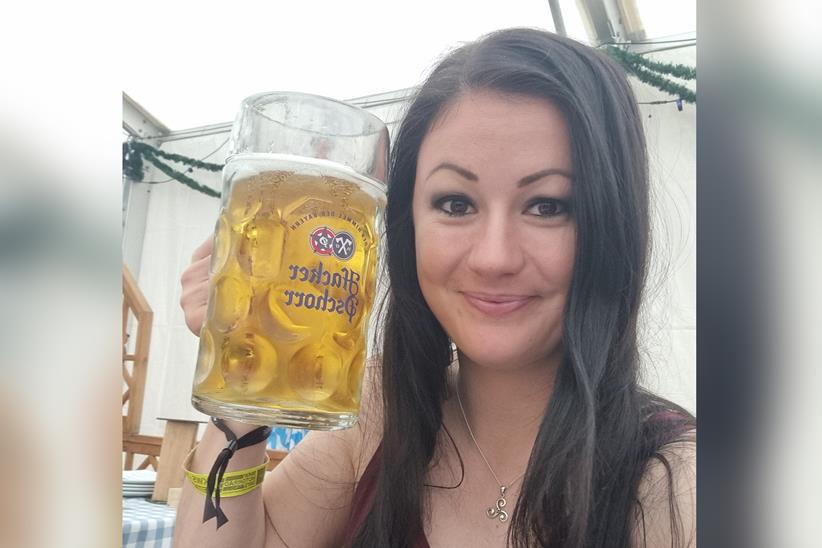 Saffron enjoys a well-deserved stein of beer at Motorrad Days