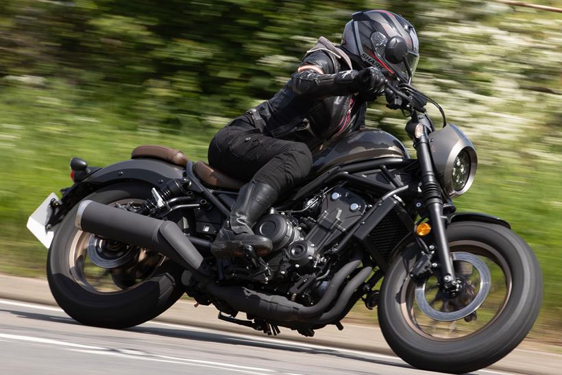 Female rider on Honda Rebel