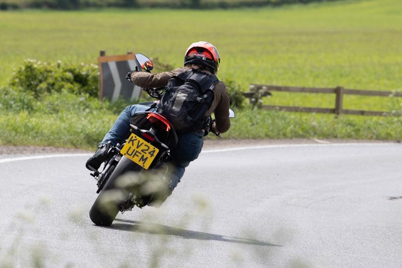 Ducati Monster SP rear cornering action shot