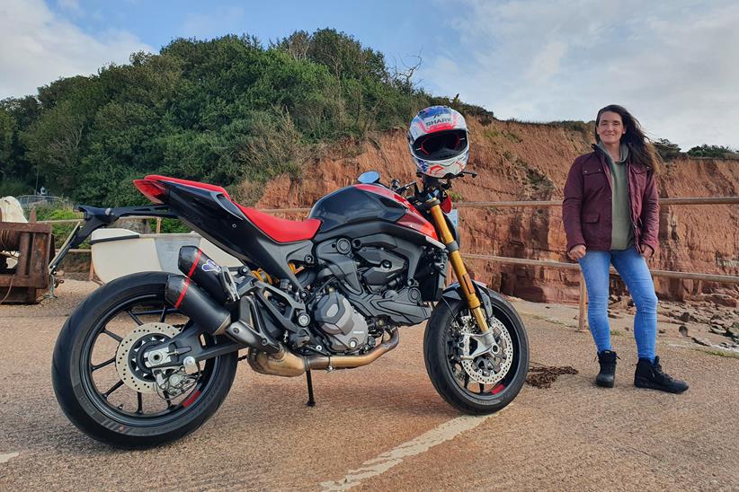 Ducati Monster SP with MCN Editor, Emma Franklin