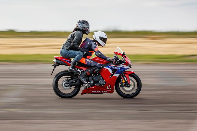 Honda CBR600RR pillion ride on a runway