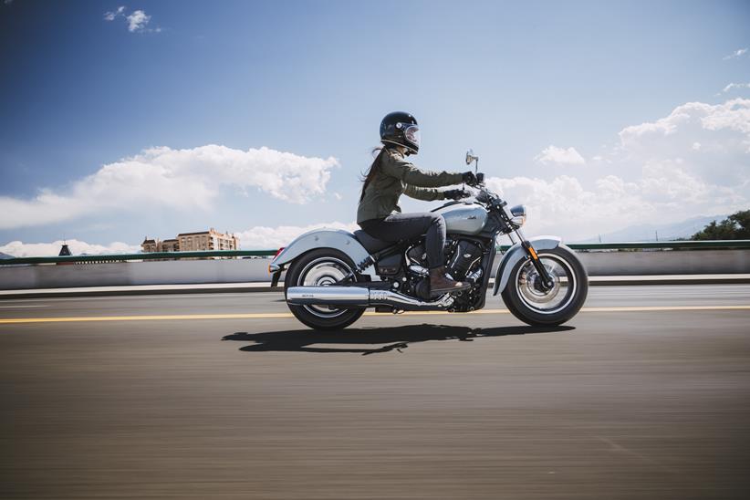 Riding the Indian Scout Sixty Classic on a road