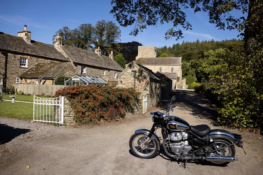 2025-on Royal Enfield Classic 650 parked in a village setting