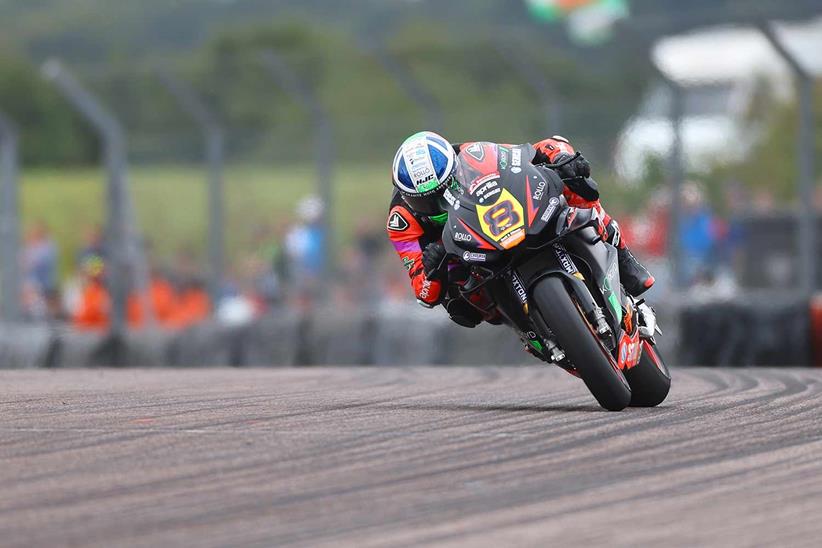 Lewis Rollo onboard the INCompetition Sencat Aprilia at Thruxton in 2024.