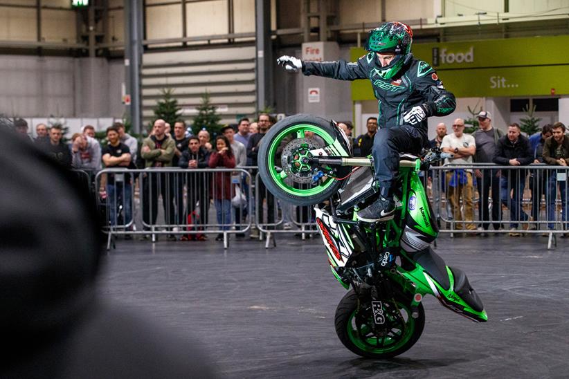 Stunt rider Jonny Davis wows crowds at Motorcycle Live