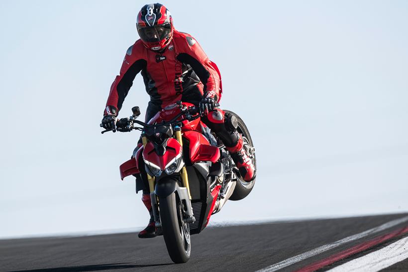 2025 Ducati Streetfighter V4 stoppie on track