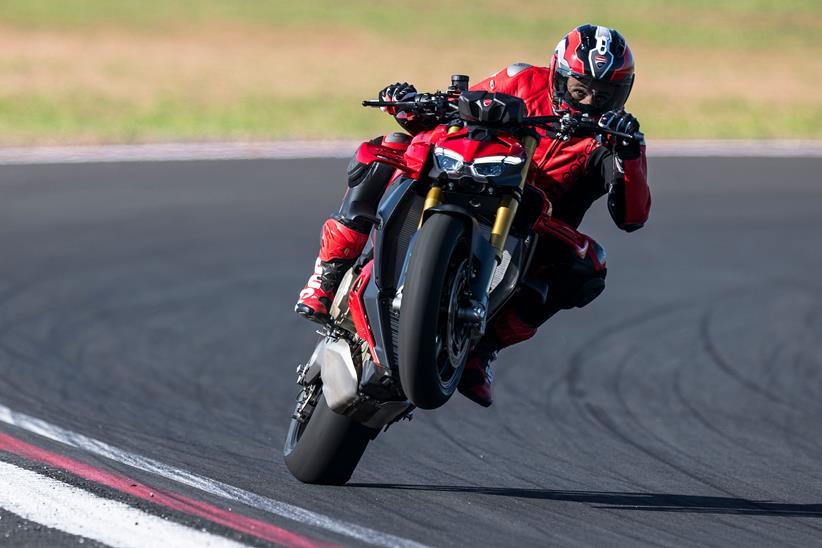 2025 Ducati Streetfighter V4 S wheelie on track