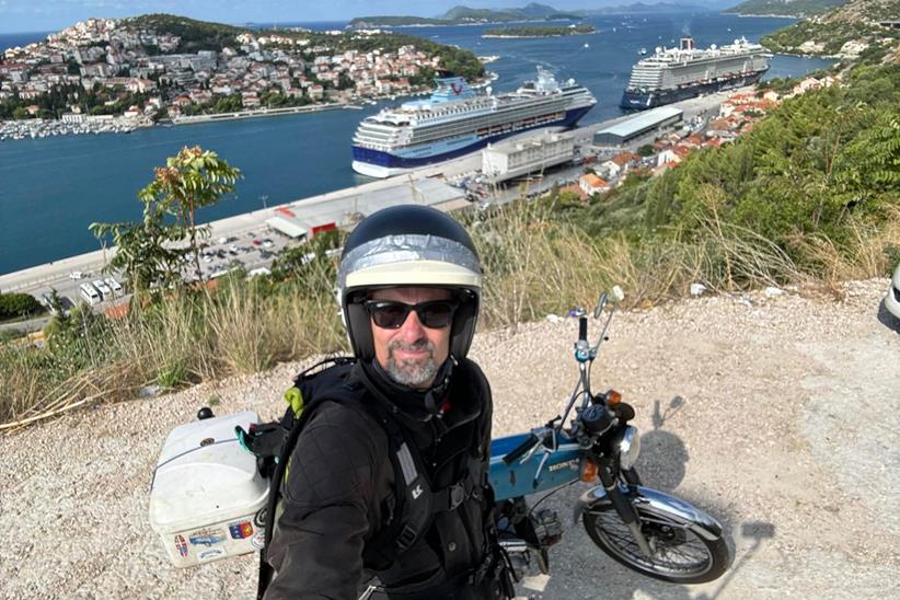 Phil Ranson and his SS50 above a harbour