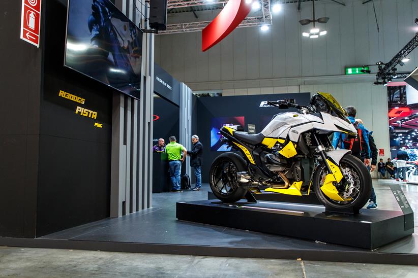 BMW R1300GS with Puig Pista kit on Eicma show stand