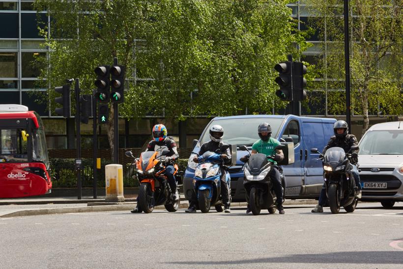 Motorcycles at traffic light