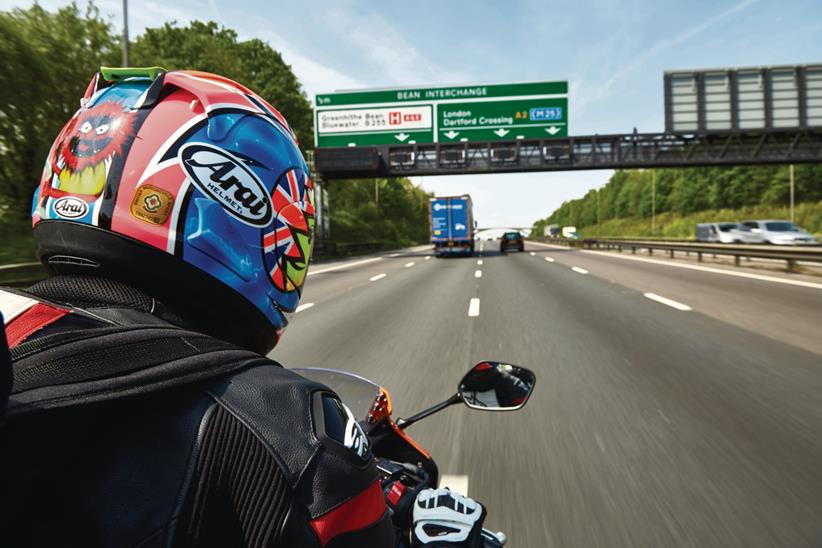 Motorcycle onboard view on road