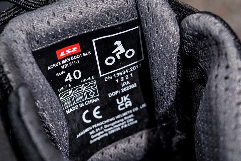 CE label on the LS2 Acrux short boots