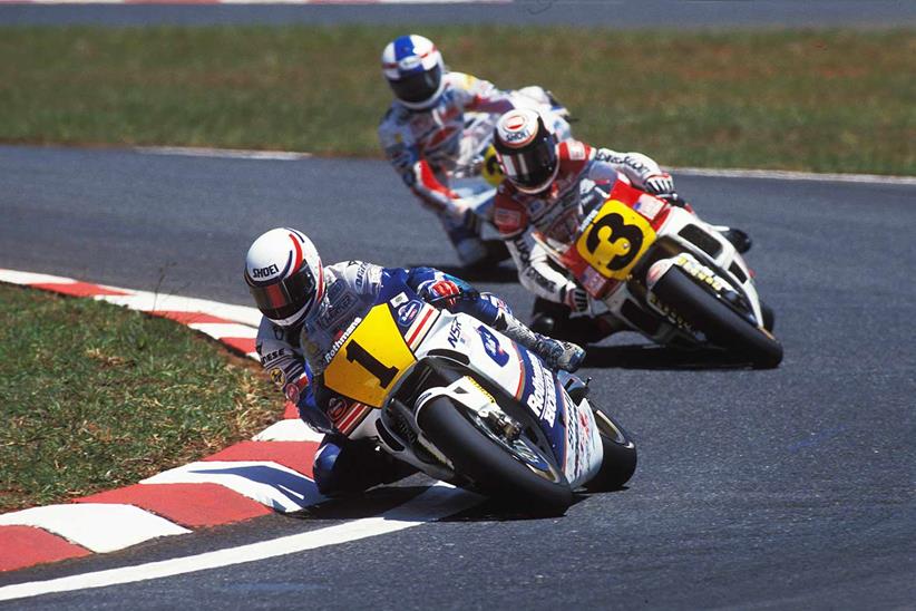 Eddie Lawson, Wayne Rainey, Kevin Schwantz, Brazil GP 1989.