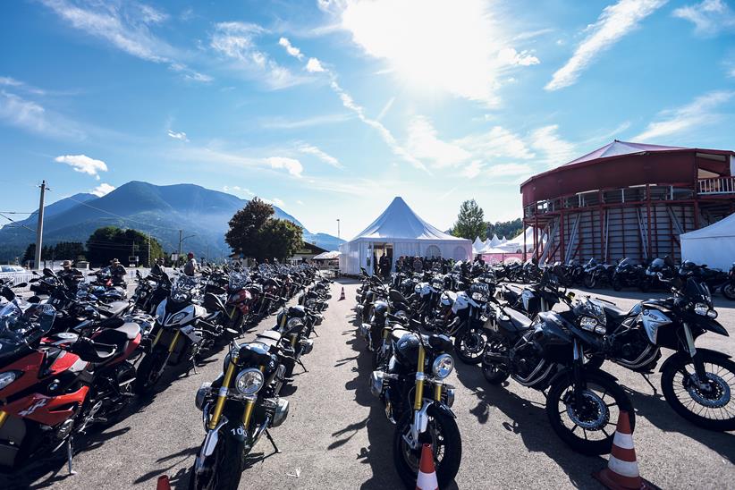 Motorbikes parked in rows at BMW Motorrad Days event