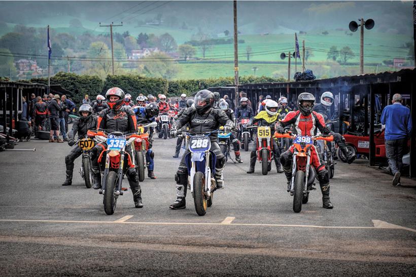 Riders lined up at Shelsley Walsh hill climb