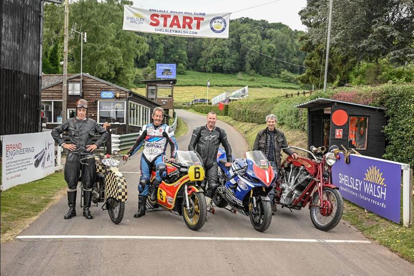 Riders lined up on the start line of Shelsley Walsh hill climb