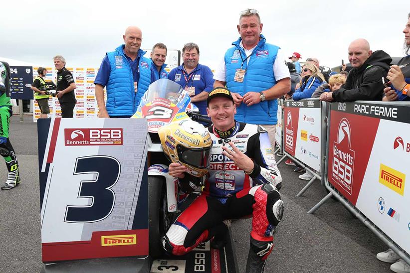 Billy McConnell and the C&L Fairburn Properties/Look Forward Racing Honda team celebrate a podium at Thruxton.