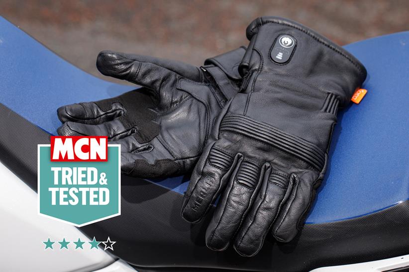 Merlin Minworth II heated gloves on a motorcycle seat