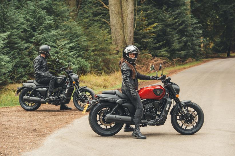 Riders sat on AJS Sedona 250 motorcycles