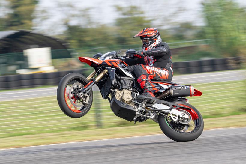 Ducati Hypermotard 698 Mono pulling a wheelie