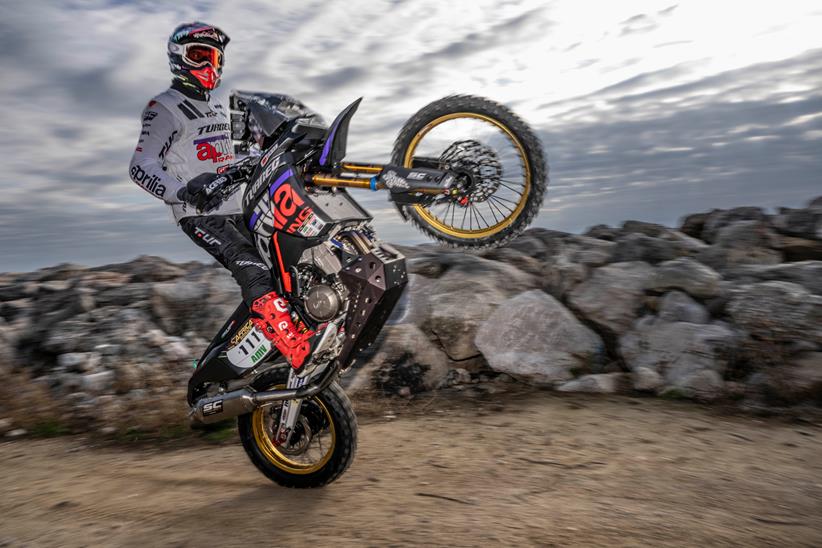 Aprilia Tuareg 660 Factory rally bike wheelie