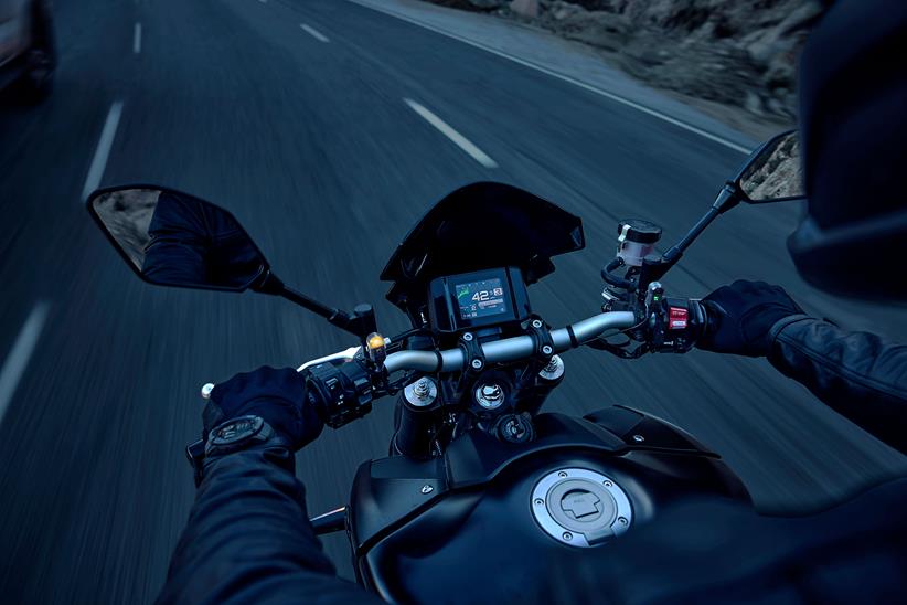 Cockpit view of bike equipped with Garmin radar technology