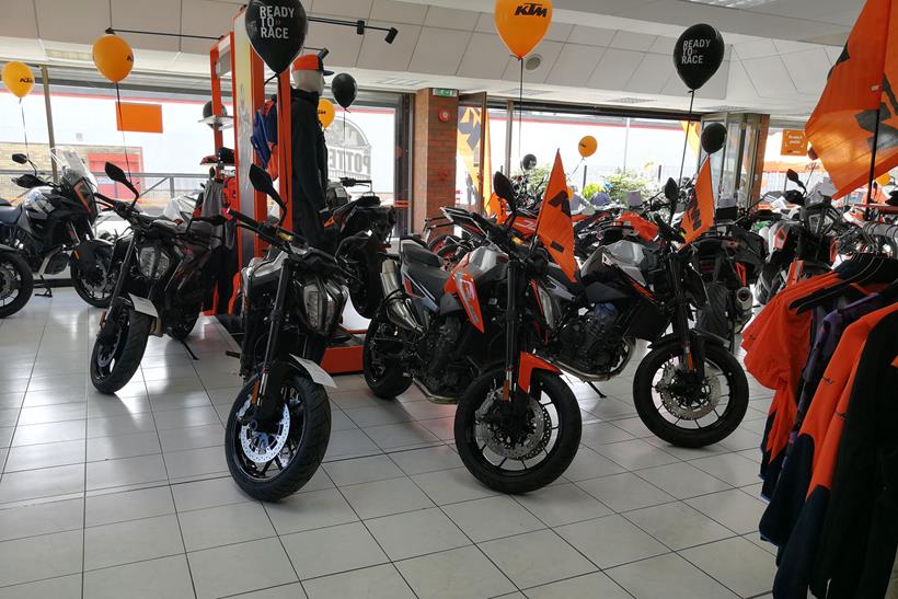 KTM motorcycles inside The Potteries dealership