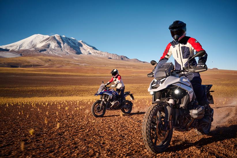 A pair of BMW R1300GS adventure bikes ridden together