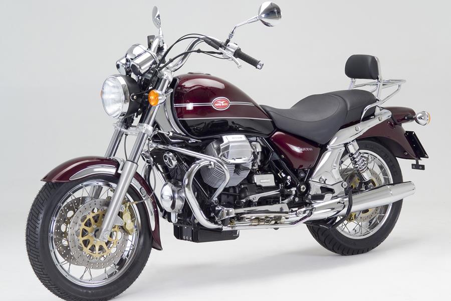 Moto-Guzzi California 1100EV in maroon front three quarters