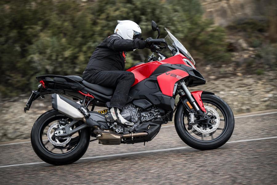 2025-on Ducati Multistrada V2 S leaning into a corner