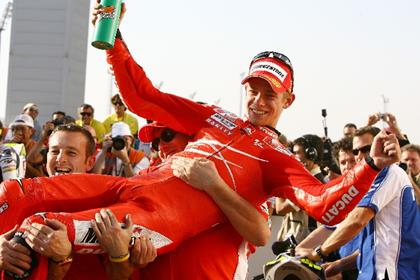 Stoner, seen here celebrating his win in Qatar, feel criticism last year was unjust 