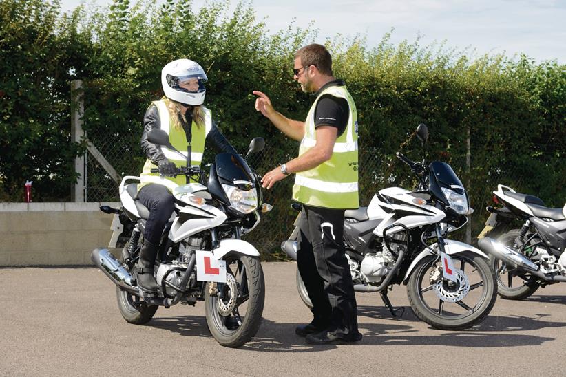 A motorbike rider completing a CBT