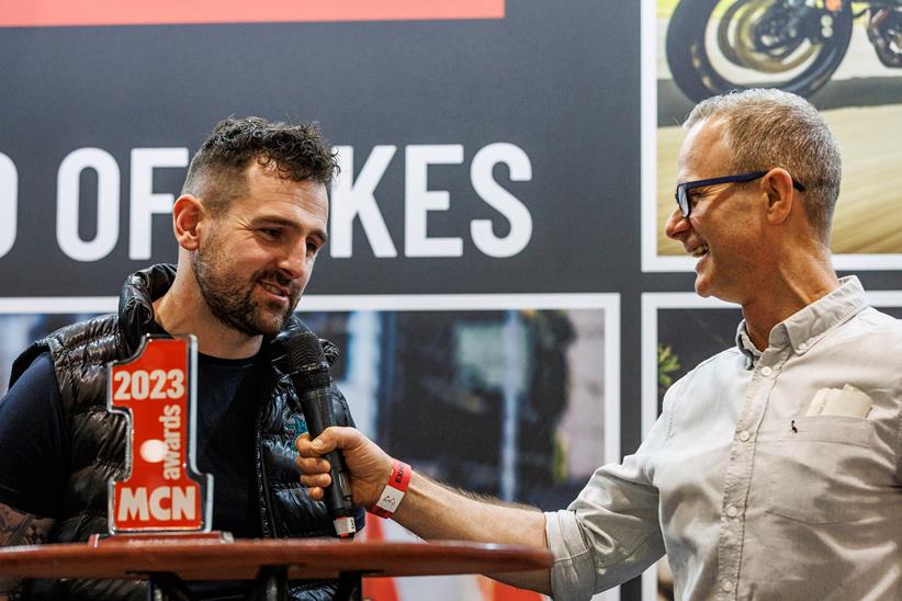 Michael Dunlop receives the 2023 MCN Rider of the Year Award at the London Motorcycle Show