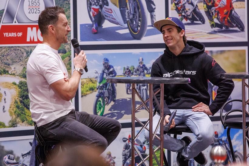 Neil Hodgson interviews Pedro Acosta at the Devitt Insurance MCN London Motorcycle Show