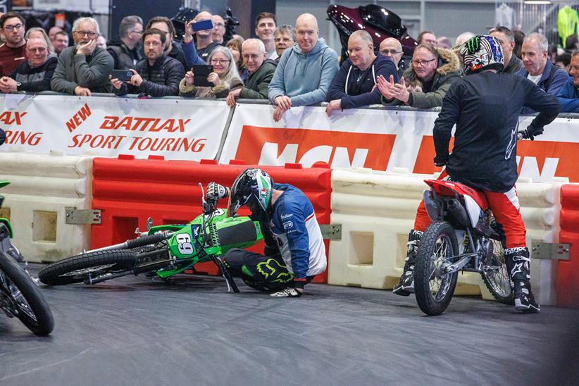 Racing incident at the Devitt Insurance MCN London Motorcycle Show