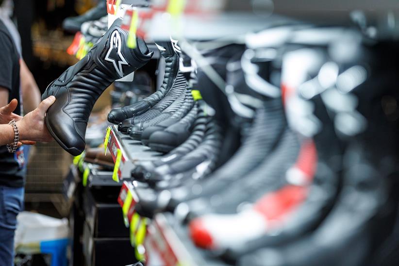 A wall lined with motorcycle kit