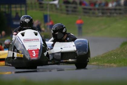 Nick Crowe and Daniel Sayle, winners of the sidecar races