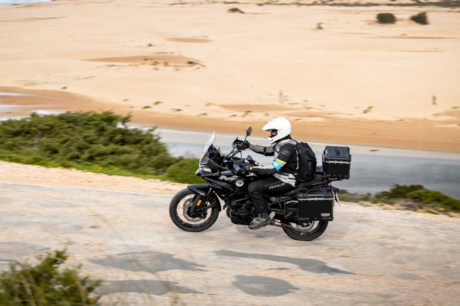 2025-on CF Moto 700MT - looking down on the 700MT passing by