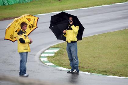 The torrential rain has played havoc at Mallory Park all day