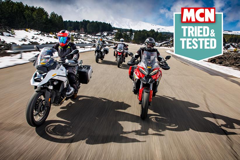 Multiple adventure motorbikes