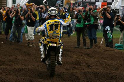 Suzuki's Steve Ramon celebrates his MX1 title in Holland