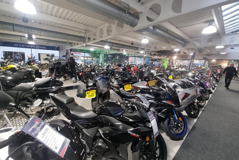 Inside motorcycle dealership