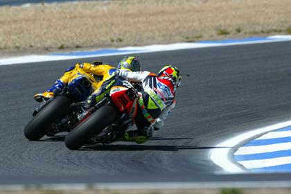 Max Biaggi and Valentino Rossi went head-to-head once again in 2003