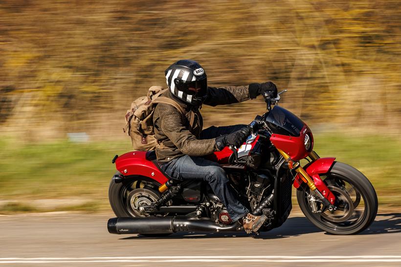 Rider wearing Oxford Original AAA motorcycle jeans