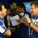 Davide Brivio speaking to Valentino Rossi's crew chief Jerry Burgess in Estoril