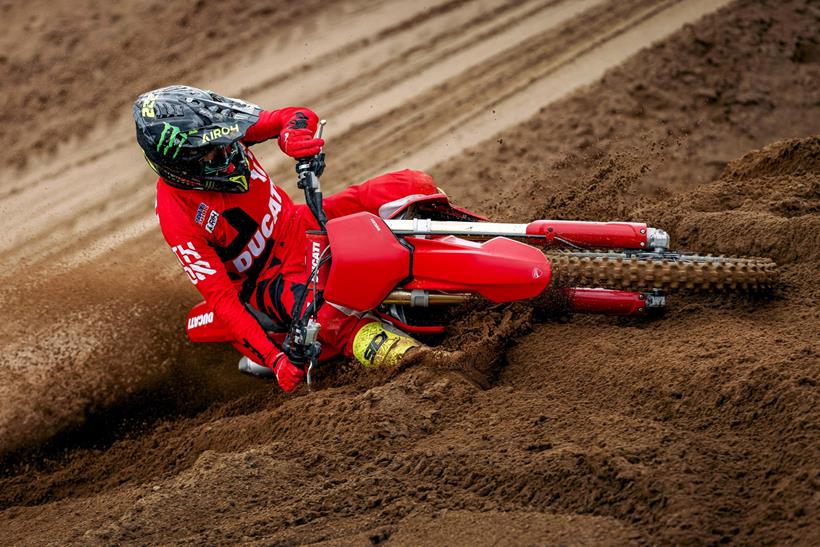 Cornering on a Ducati Desmo450 MX