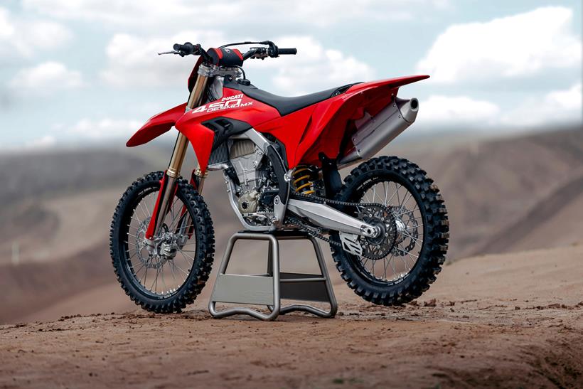 Ducati Desmo450 MX on a stand