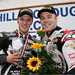Relentless Suzuki's Ian Lowry and Michael Laverty celebrate their successes at the Sunflower Trophy races